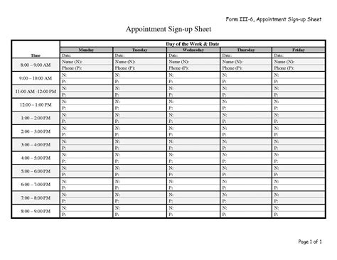 Free Weekly Schedule Templates For Excel Appointment Sheet with regard