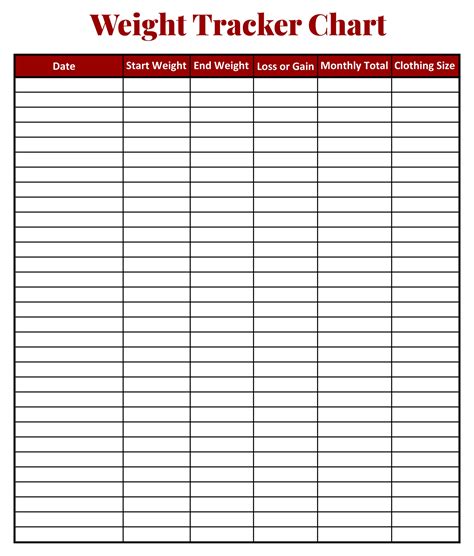 Free Weight Chart Printable