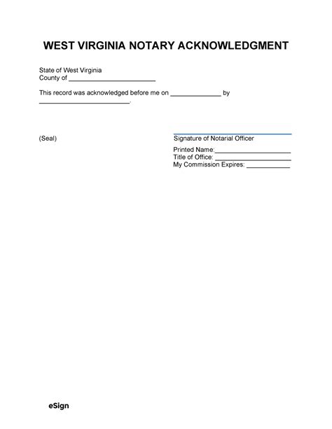 Free West Virginia Notary Acknowledgment Form PDF Word