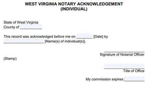 Free West Virginia Notary Acknowledgment Form PDF Word eForms