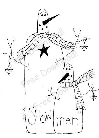 Free Winter Snowman Pattern Primitive Embroidery Patterns Primitive Embroidery Primitive Stitchery