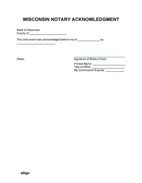 Free Wisconsin Notary Acknowledgment Form Word PDF eForms