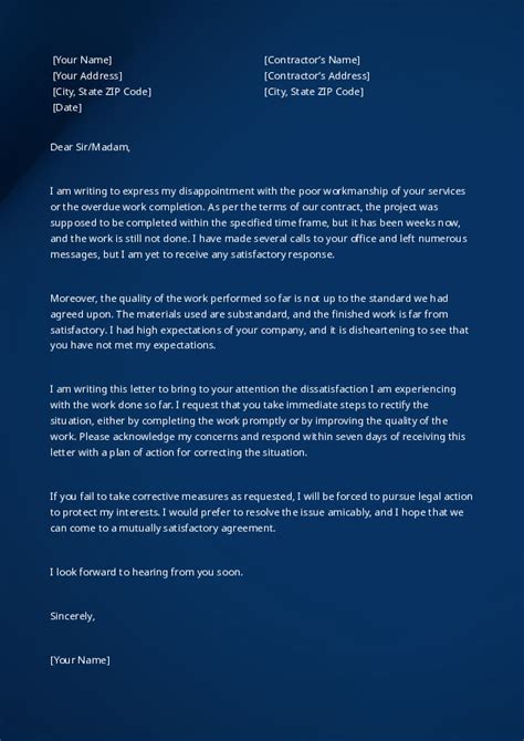 Free Word Template Complain About Overdue Work or Poor Workmanship