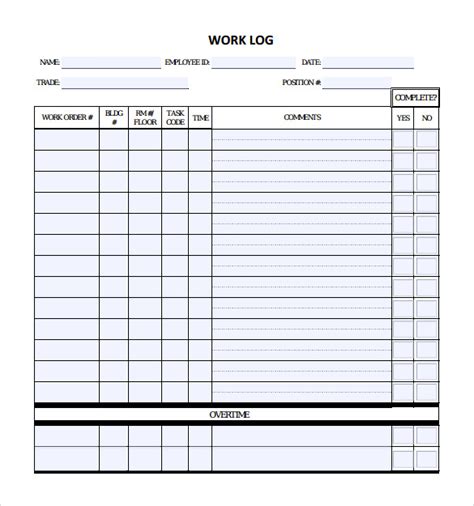 Free Work order Template Word Of Sample Log Sheet Daily Work Template