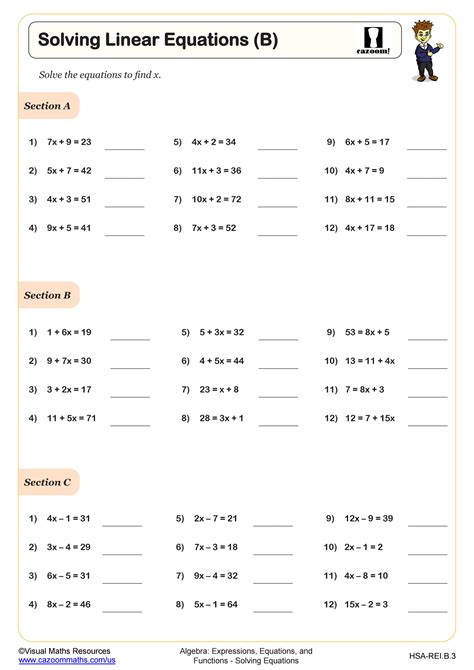 Free Worksheets For Linear Equations Pre Algebra 1 Math High