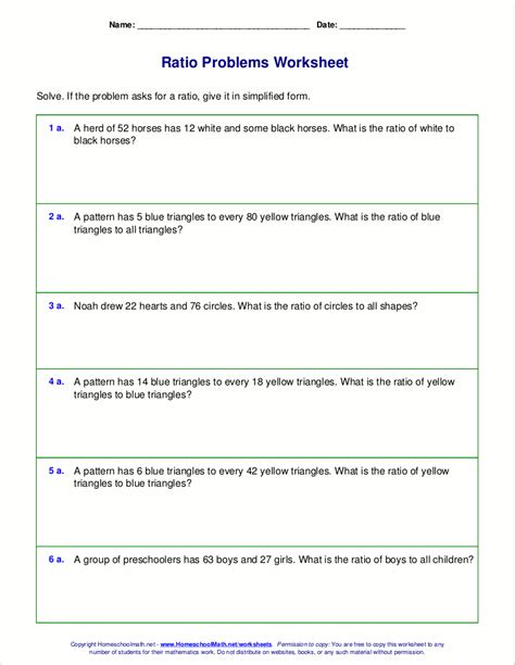Free Worksheets For Ratio Word Problems