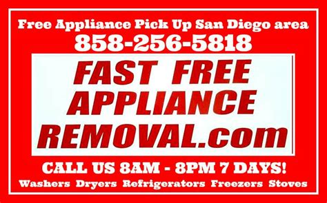 Free appliance pick up. See more reviews for this business. Top 10 Best Free Appliance Pick Up in San Diego, CA 92103 - February 2024 - Yelp - Fred's Junk Removal, Junk King San Diego Downtown, Impact Environmental Co, FS Junk Hauling, Junk Punch Junk Removal, Dos Muchos Junk Removal, JunkMD, Junkinator Hauling Services, Dan The Man Haul Away and Dumpster Rentals ... 