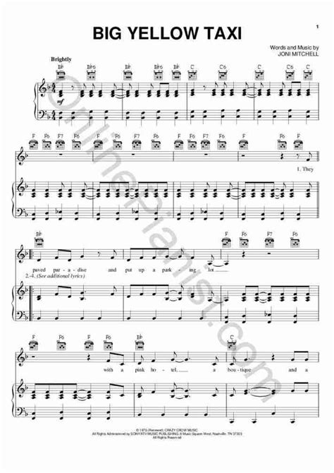 Free big yellow taxi by Joni Mitchell sheet music