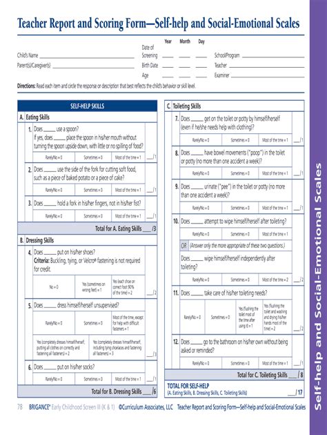 IED III Standardized Scoring Tool. Use this tool to generate scores for the BRIGANCE ® IED III Standardized. You will need a filled in Record Book. Child's Name. Examiner. Child's Date of Birth. Date Tested. Weeks Premature.. 