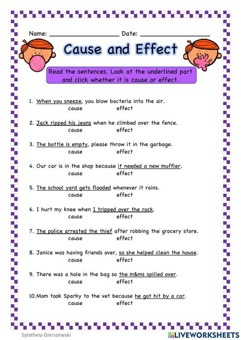 Free cause and effect worksheet 3rd grade math
