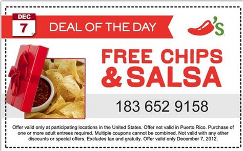 Free chips and salsa chili's code. In addition to FREE Chips & Salsa (or a Non-Alcoholic Beverage)*, you get: Personalized Rewards just for you – free kids meals, free delivery, free appetizers, free desserts and more! Free dessert on your birthday. 1-Tap reorder of your favorites in the Chili's mobile app. Use your Rewards when ordering To Go, Curbside or Delivery from chilis ... 