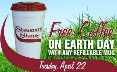 Free coffee fill-up for travel mugs on Earth Day at Stewart's