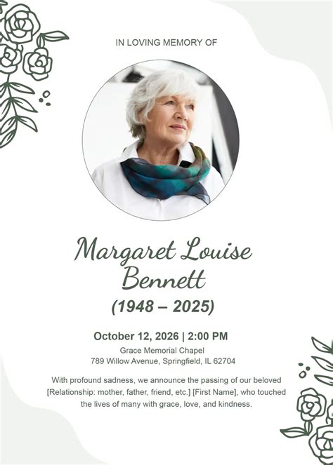 Free digital funeral invitation template.  Check out our gardenia invitation templa...