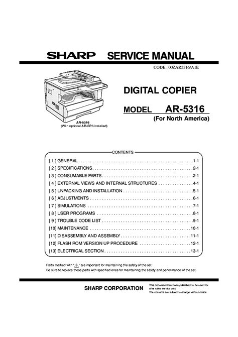 Free download service manual sharp ar 5316. - 2013 chrysler town and country manual.