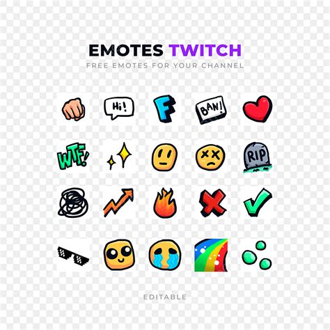 Free emoticons twitch. The world's fastest and most popular way to create animated custom emotes and emoji GIFs for Twitch, Slack, Discord, and more! Try it out with these images... PROTIP: MakeEmoji can make transparent-background GIFs if you use a transparent PNG file as your source image! Try using remove.bg to make transparent PNG images. 