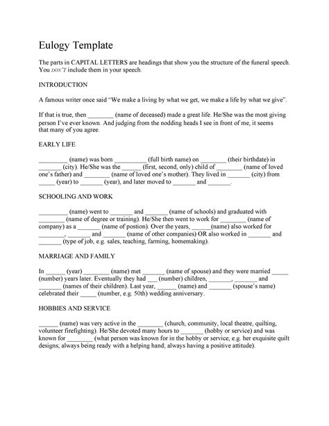 Free eulogy template for father.  Following are several eulogy templates th...
