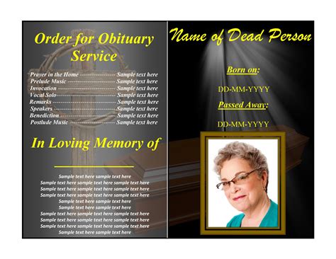 Free funeral program template.  Start now! With Adobe Express, choose from dozens of funer...