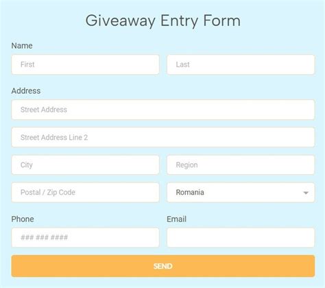Free giveaway entry form template.  The Free Lunch Giveaway Entry Form is a Jotform...
