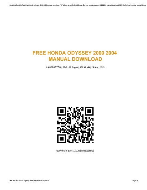 Free honda odyssey 2000 2004 manual download. - Honda varadero 125 manual de taller.