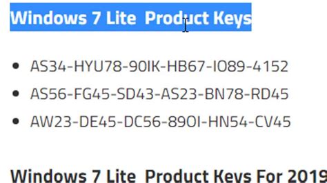Free keys MS windows 7 lite