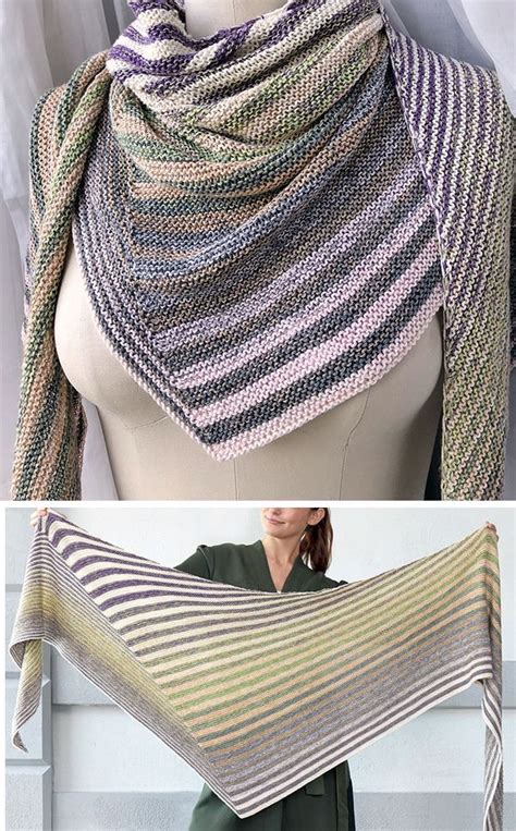 Free knitting pattern for an asymmetric triangular shawl with an easy