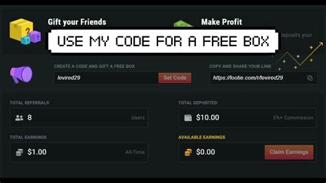 I show many codes to get free boxes on lootie.com