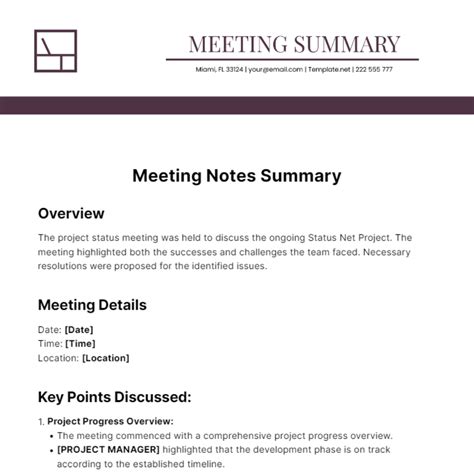 Free meeting summary template