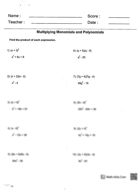 Free multiplying a polynomial by a monomial worksheet Download Free