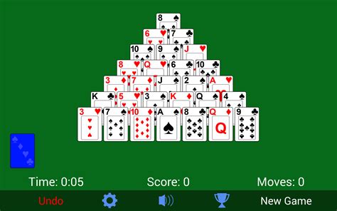 Free online pyramid solitaire. In Pyramid Solitaire, 21 cards are dealt into a 6 row pyramid shape. Immediately below the pyramid, 6 additional cards are dealt, and the remaining cards are placed into a stock pile. The player looks for pairs of cards where the total card rank adds up to 13. Number cards have the value of their number, Aces have a value of 1, Jacks a value of ... 