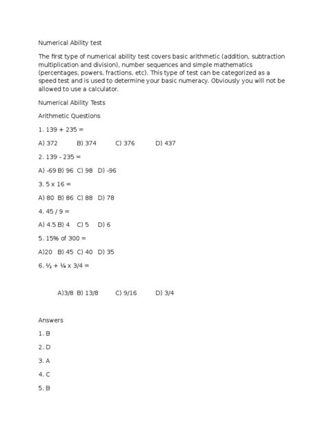 Free pdf of numerical ability test exam.  The test includes four sections: Verbal reaso...