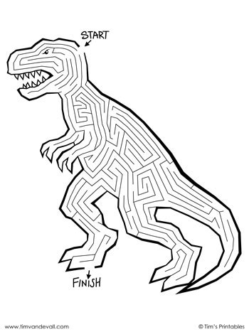 Free printable Tyrannosaurus rex maze. Download it from https