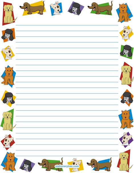 Free printable dog writing paper.  Download unlined, lined, or handwriting versi...