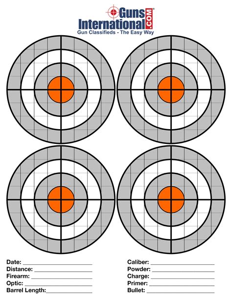 Enjoy dozens of free printable targets at Targets4Free.com! ... This large bullseye target will be great for use as a printable pistol target, rifle target, or even for shotgun patterning. One cool game to try out with your friends (or yourself), is to use a shotgun with a choke of your choice, with a smaller shot size like #8 shot. .... 