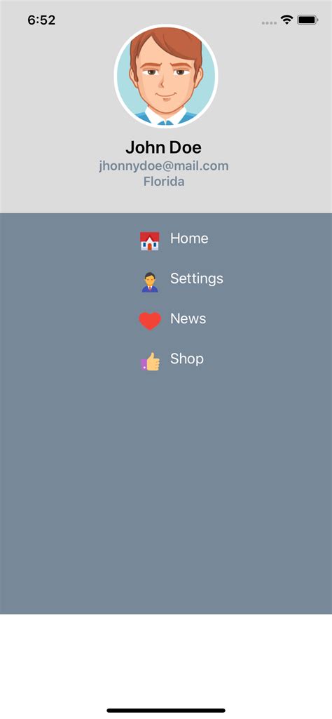 Free react native User profile with options template