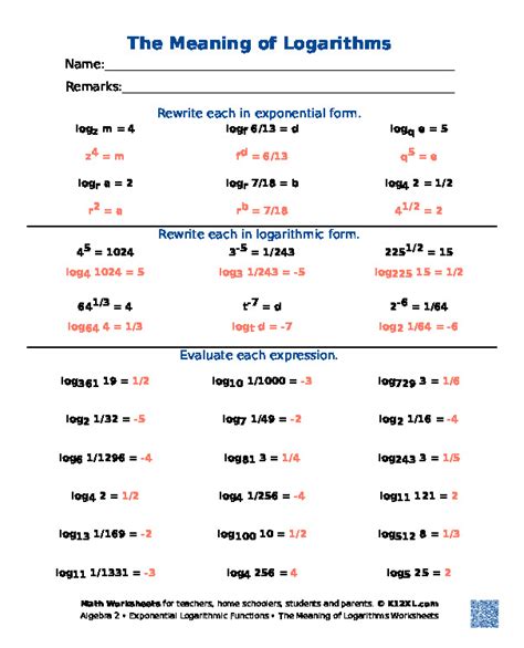 Free solving exponential and logarithmic functions worksheet answers