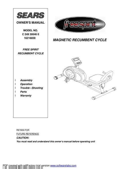 Free spirit magnetic cycle users manual. - Manual del propietario de permobil c300.