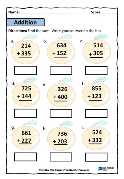 Free three digit addition worksheet without, Download Free three digit