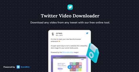 Free twitter video downloader. Install TwitterMate Extension to download videos from Twitter with a single click. Step 1: Install our Twitter video downloader extension from the below button. Step 2: Go to the Twitter website. Open a Twitter video or gif on your browser, you will see the "Download" button on every Twitter post. Click Download Button to download the video ... 