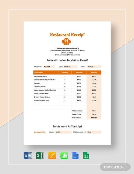 Free17 Restaurant Receipt Templates In Google Docs Google Sheets Excel Ms Word Numbers Pages Pdf