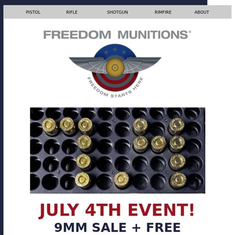 Freedom munitions promotion code. 10% Off Entire Order at Ammoman With This Coupon Code. Facebook. 2% Off. Code. Save 2% Off Ammoman when you use Coupon Code. dad. 3% Off. Code. Take up to 3% Off using Discount Code. 
