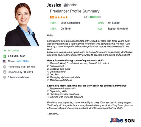 Freelancer bio example