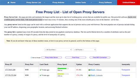 Proxy List - By Free Proxy World. There are currently 3988 proxy servers in our database. IP adress. Port. Country. City. Speed. Type. Anonymity.