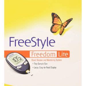 FreeStyle Freedom Lite meter It offers a larger display for an easier-to-read experience, but it does not have the backlight and port light that the main FreeStyle Lite model offers. The FreeStyle Freedom model also uses a replaceable 3-volt lithium battery, but in this meter it lasts up to 1,000 tests.. 