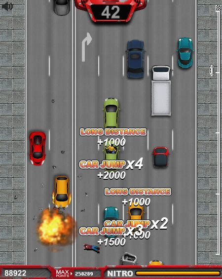 Freeway Fury 2 est un jeu d'arcade de saut de voiture créé par Serius Games. Dans cette suite pleine d'action, vous devez conduire vite, embrouiller le trafic venant en sens inverse, frapper d'autres voitures et sauter entre les voitures pour gagner des points. Vous pouvez former des chaînes pour effectuer des cascades avec style et doubler .... 