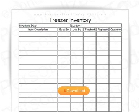 Freezer Inventory Chart Fillable Editable and Printable PDF Etsy