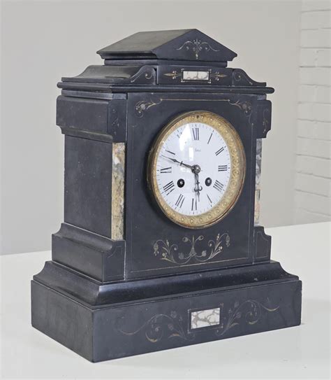 French AD.Mougin Mantle Clock Black Slate 12hr Chapter Dial