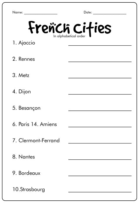 French Printable Worksheets
