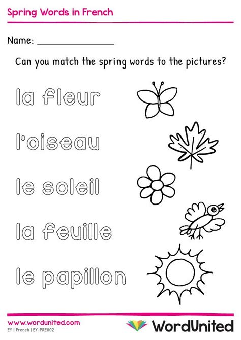 French Spring Words Matching Sheet WordUnited Spring words, Learn