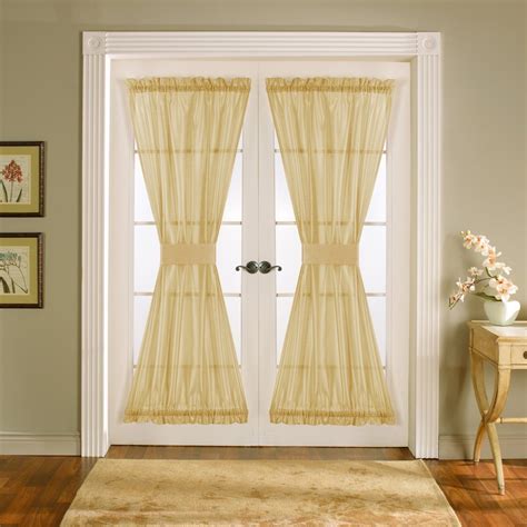 French door curtains. The French door curtain panel features a faux silk dupioni with a luxurious sheen and rich texture. These upscale window panels offer light filtering benefits and an aesthetic that can be traditional or transitional. Rich solid colorways are chic, sophisticated, and versatile. Perfect for style and privacy on French door windows. 2-inch top and ... 