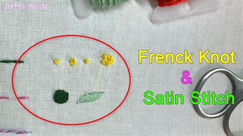 French knot + satin stitch - YouTube